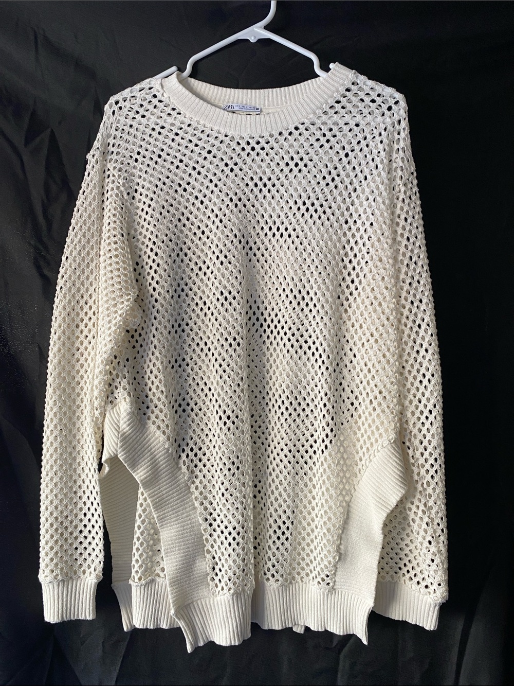 Zara Open-Weave Cream Crewneck Sweater